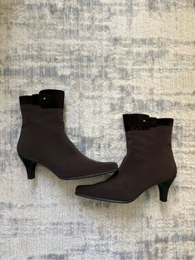 Stuart Weitzman Brown Ankle Boots with Velvet Trim